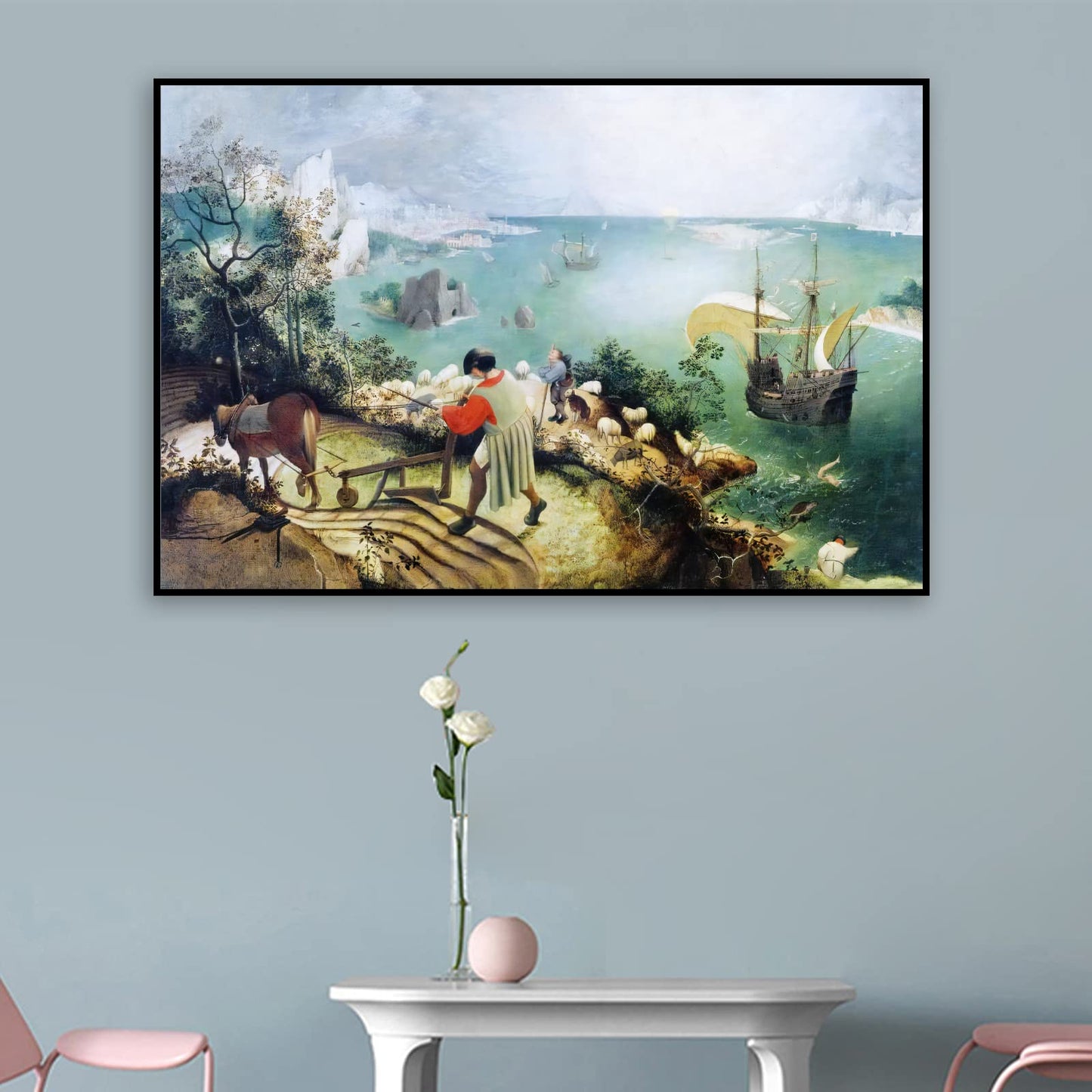 ZZPT Pieter Brueghel The Elder Prints - Landscape with the Fall of Icarus Poster - Modern Canvas Wall Art Famous Painting Reproduction for Living Room Office Unframed (12x18in/30x45cm)