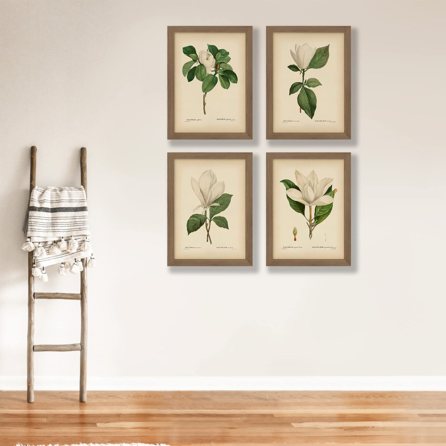 Vintage Pink Magnolia Minimal Floral Prints (4 PRINTS) | Modern Wall Art Victorian Illustration UNFRAMED Modern Decorations | Antique Decor Boho Abstract Set Aesthetic | Living Room Bedroom Bathroom Office Kitchen Large Poster | Boy Girls Teen Kids Baby |