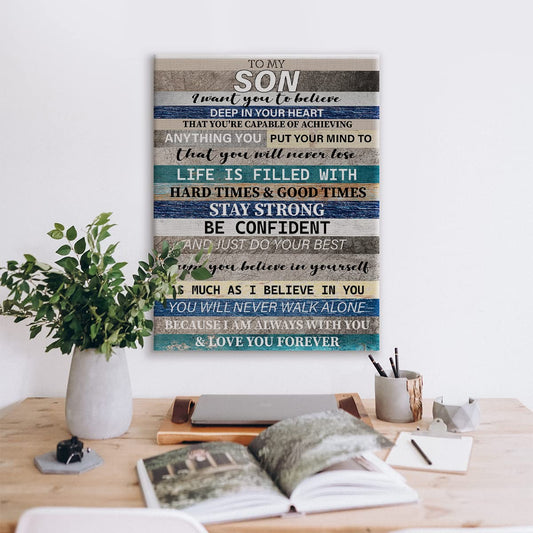 Rustic to My Son Print Canvas Poster Painting for Home Wall Art Decoration 11.5 x 15 inch (Framed)