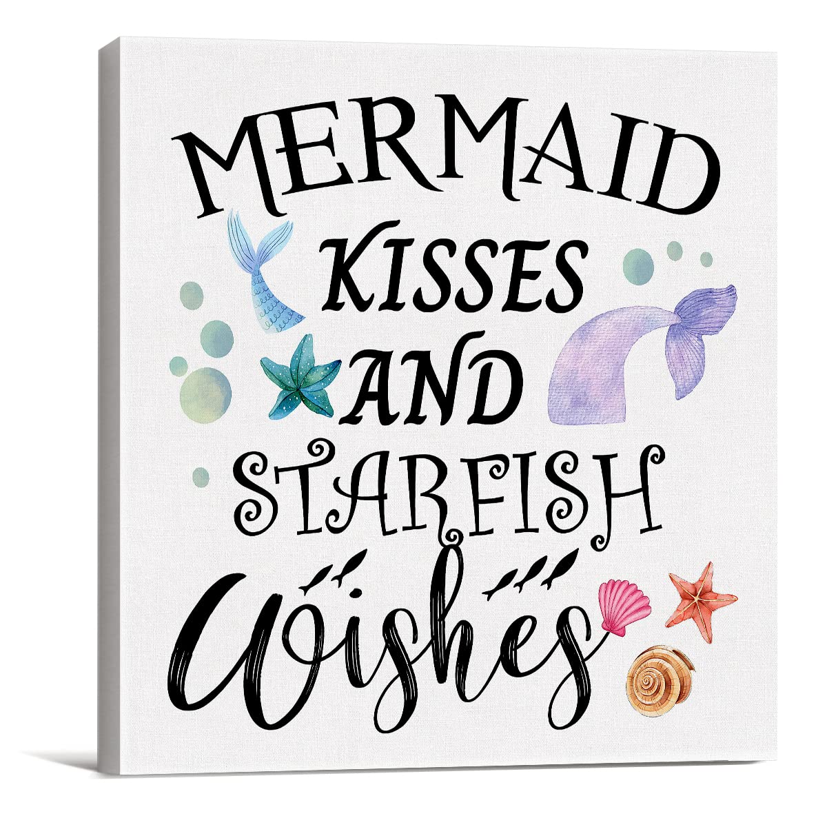 Country Beach Mermaid Canvas Prints Wall Art Decor Beach Poster Painting Framed Artwork Summer Signs Home Shelf Desk Wall Decoration 8 x 8 Inch