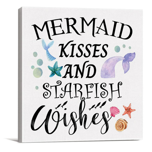Country Beach Mermaid Canvas Prints Wall Art Decor Beach Poster Painting Framed Artwork Summer Signs Home Shelf Desk Wall Decoration 8 x 8 Inch