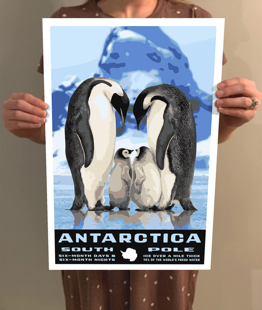 Antarctica South Pole Vintage-Style Travel Poster - 8x10-12x18-18x24-24x36 / 4x6 Postcard WPA Style Art Print Penguins (8x10 Inch Poster)