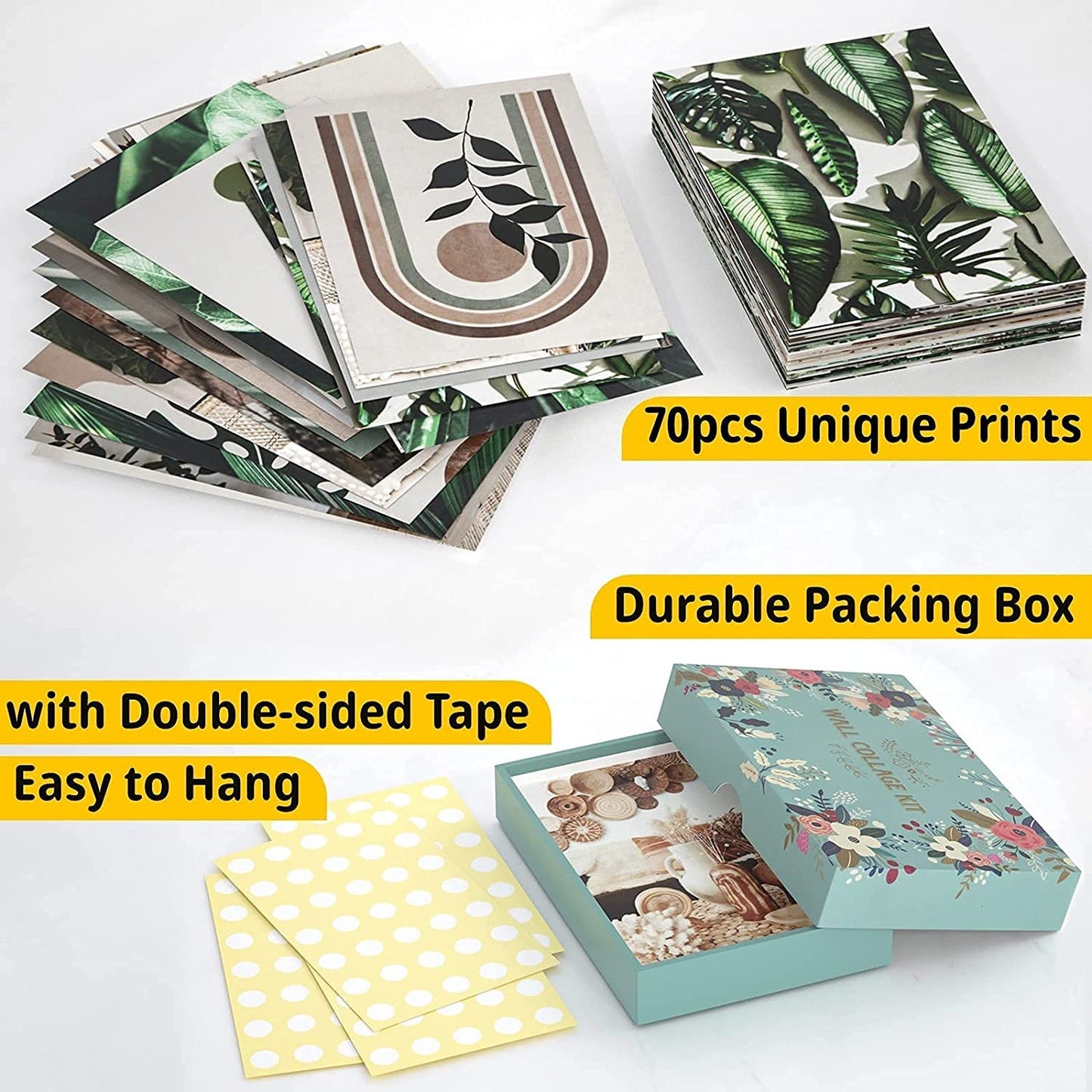 SUPOW Wall Collage Kit 70pcs, Aesthetic Pictures for Room Decor, Boho Cottagecore Art Illustration, Neutral Dorm Decor Photo Prints, Cute Green VSCO Posters, Trendy Bedroom Teen Girls 4x6 inch