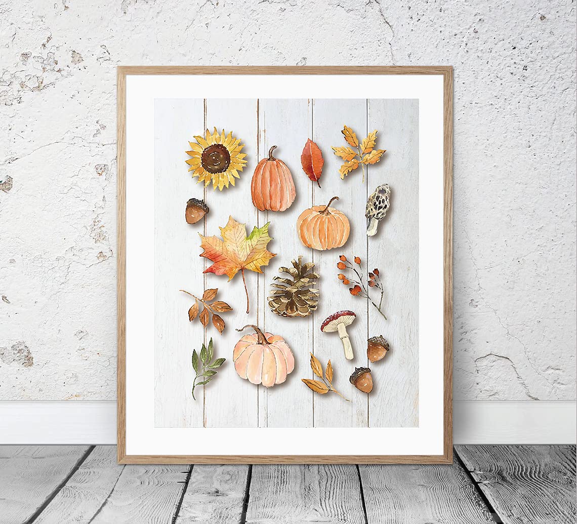 Gubrandin Watercolor Fall Wall Art Colorful Pumpkins Print Farmhouse Halloween Decorations Living Room Thanksgiving Harvest Gift Rustic Country Poster For farm (8x10 inch，Set of 4，Unframed)