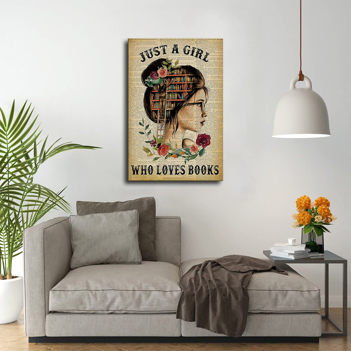 Motivational Posters Wall Decor - Just A Girl Who Loves Books Poster Wall Art - Positive Women ?gifts Print Canvas Living Room Bedroom Kitchen Book Lovers Poster (Just a Girl,16×24inch)