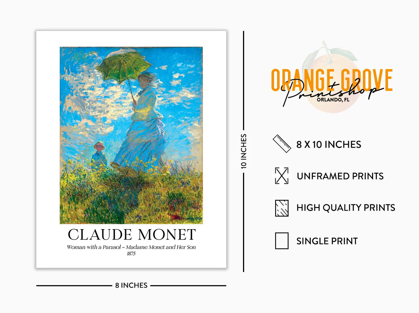 Claude Monet Wall Art- Artwork-Modern Claude Monet Prints-Monet Wall Art-Fine Art Paintings-Still Life-Art Posters and Prints of Famous Paintings-French-PRINT 8x10 (Woman with a Parasol)
