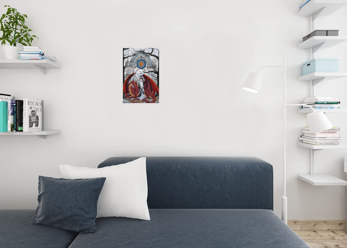 Wisdom Warrior Queen In Temple Red Dragon Owl by Nene Thomas Fantasy Poster Cool Wall Decor Art Print Poster 12x18