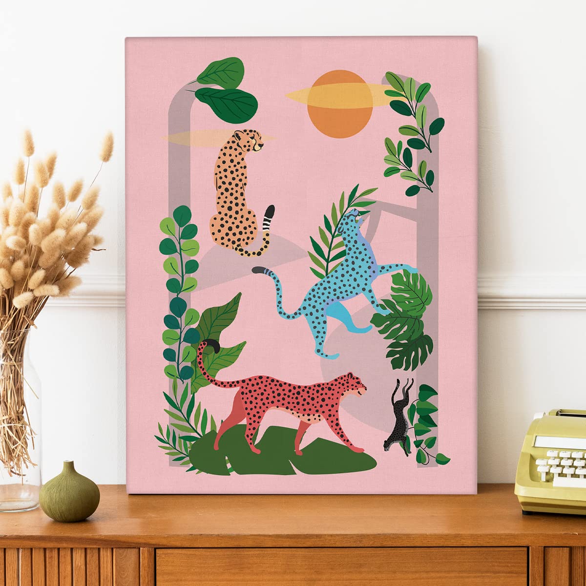 NISTOMISU Colourful Cheetahs Canvas Prints Wall Decor Jungle Cheetahs Canvas Art Sign Canvas Poster Gifts for Home Living Room Bedroom Bathroom Decor 11.5"x15"