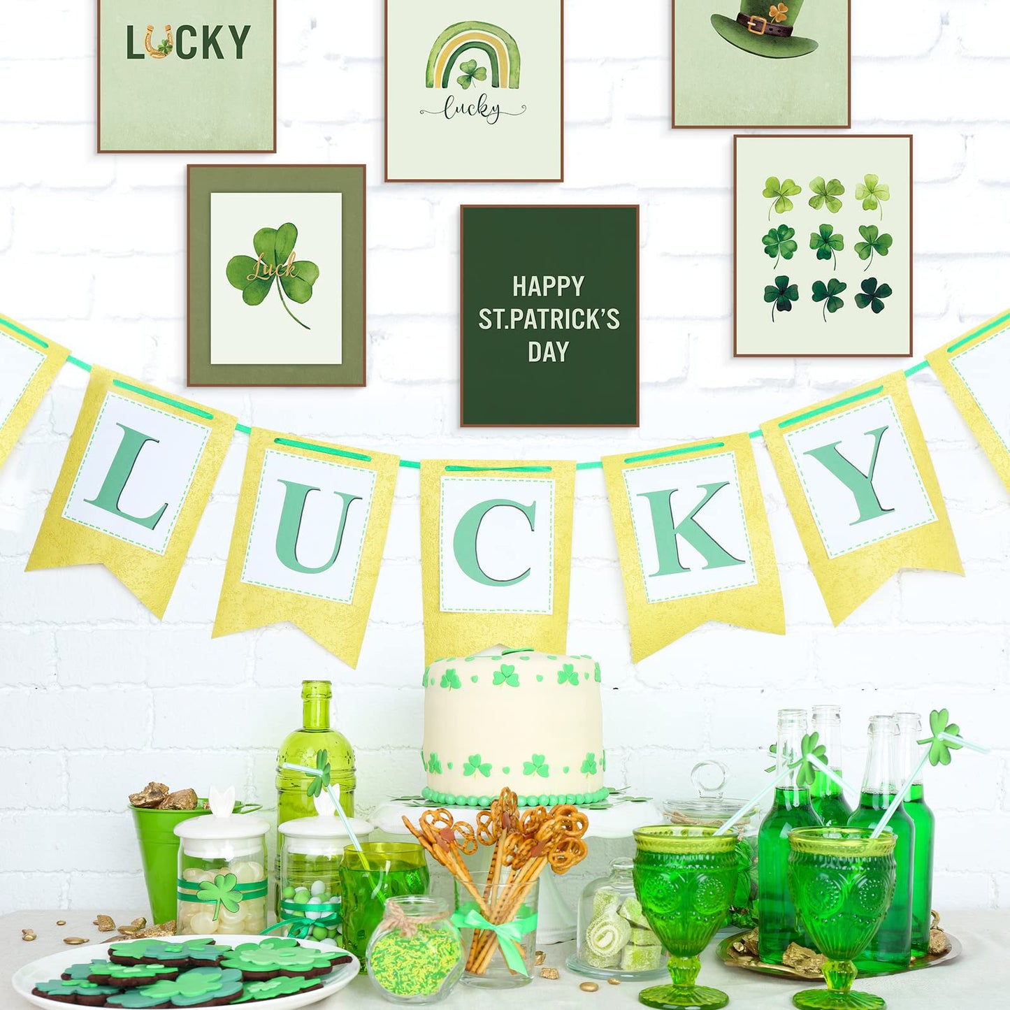 Geyee 6 Pcs St. Patrick's Day Boho Wall Art 8 x 10 In Canvas Pastel Aesthetic Wall Decor Unframed Bedroom Decor Pictures for Wall Holiday Poster Prints for Living Room (Shamrock)