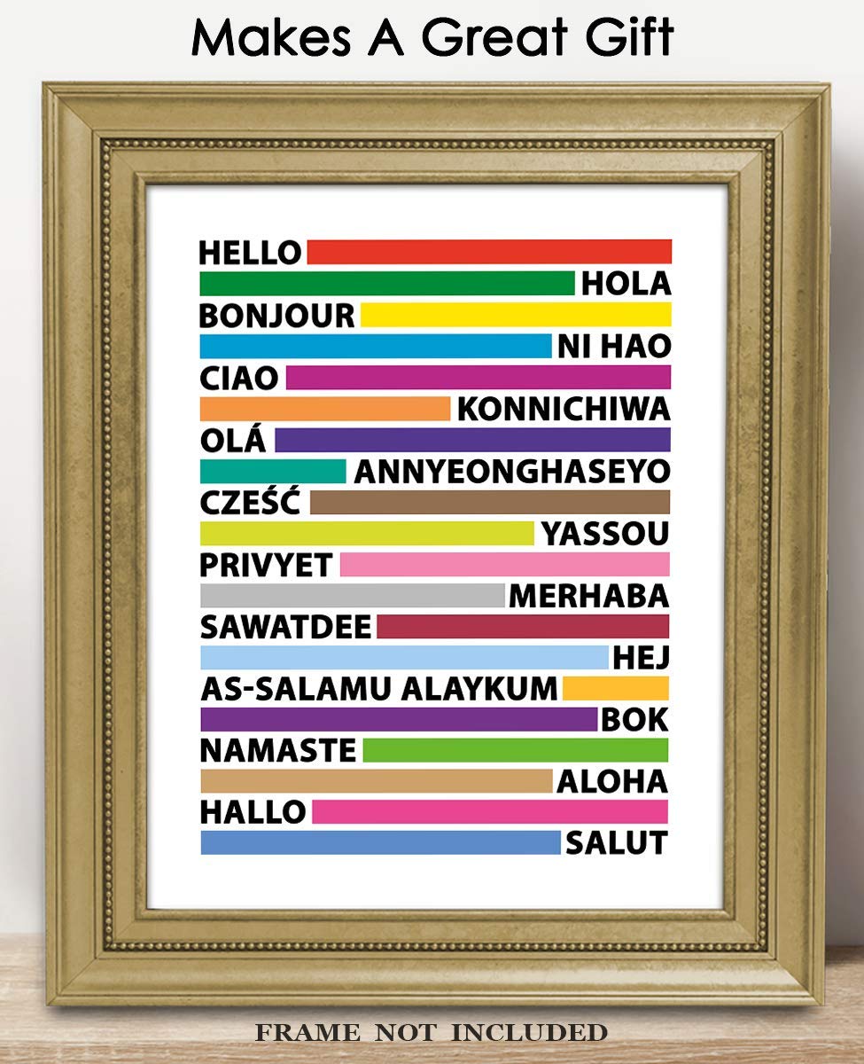 Hello In Different Languages Typography Wall Art Print: 8x10 Unframed Chic, Boho & Modern Posters for Office, Classroom, Dorm, Living Room & Bedroom Decor - Gift Idea for Students, Teachers