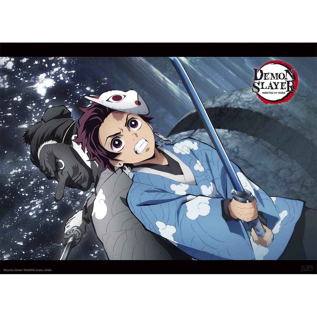 ABYSTYLE Demon Slayer Kimetsu No Yaiba Tanjiro & Urokodaki Unframed Mini Poster 15" x 20.5" Features Tanjiro and Urokodaki Anime Manga Wall Art Prints for Bedroom Office Room Decor