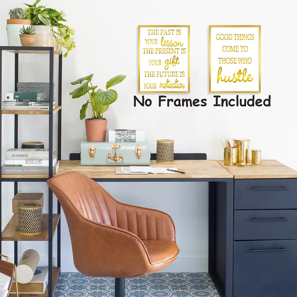 Motivational Quote Phrase Gold Foil Art Print,Inspirational Word Good Thing Cardstock Poster Inspiring Lettering Painting For Office,Living Room Decor Wall Picture(8 X 10 inch,set of 3,UNframed)