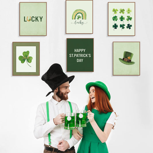 Geyee 6 Pcs St. Patrick's Day Boho Wall Art 8 x 10 In Canvas Pastel Aesthetic Wall Decor Unframed Bedroom Decor Pictures for Wall Holiday Poster Prints for Living Room (Shamrock)