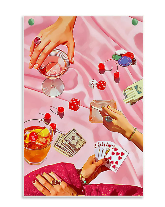 QualityLife Vintage Pink Poker Playing Cards Posters for Room Decor Funny Bar Cart Accessories Posters Canvas Wall Art Cool Funky Cocktail Alcohol Drinks Prints Paintings 12x18in Unframed