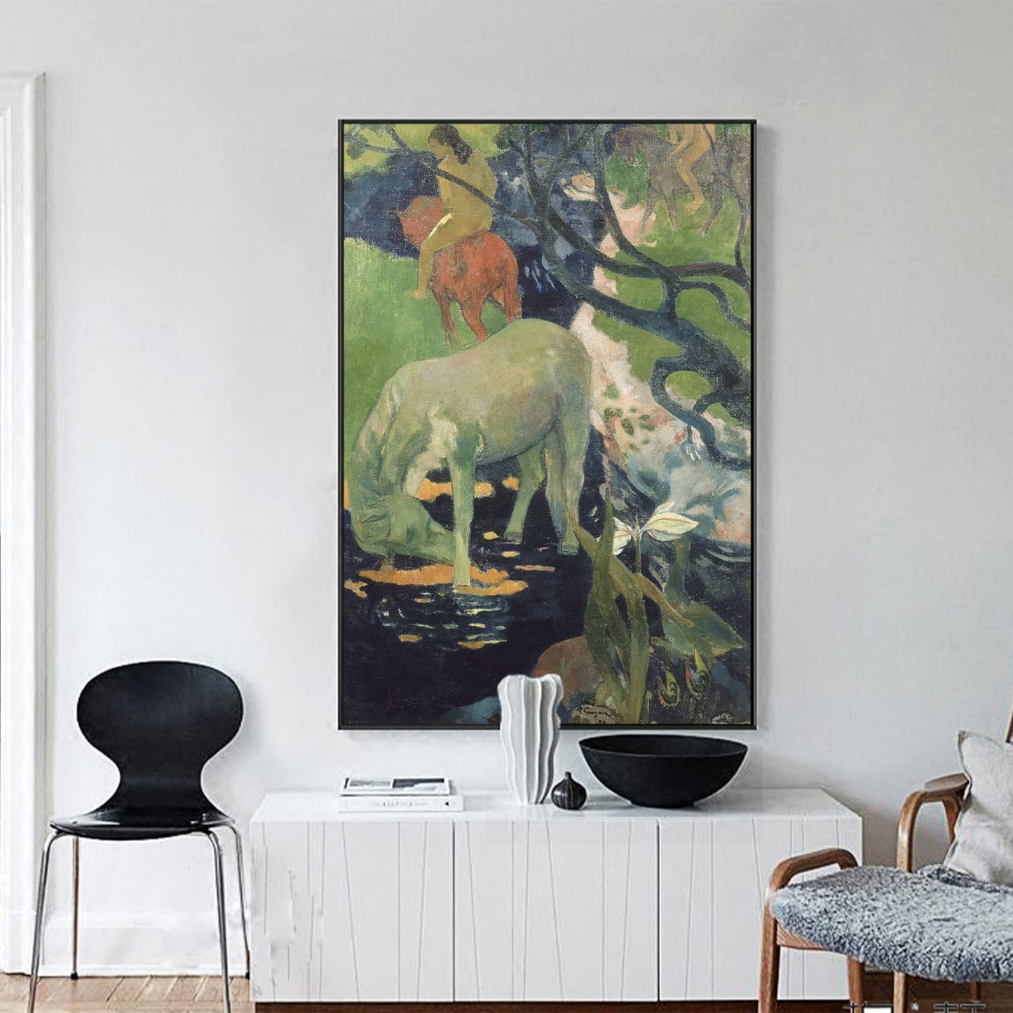 ZZPT Paul Gauguin Canvas Wall Art - The White Horse Print Poster - Famous Artist Fine Art Paintings Reproduction for Bedroom Office Wall Decor Unframed