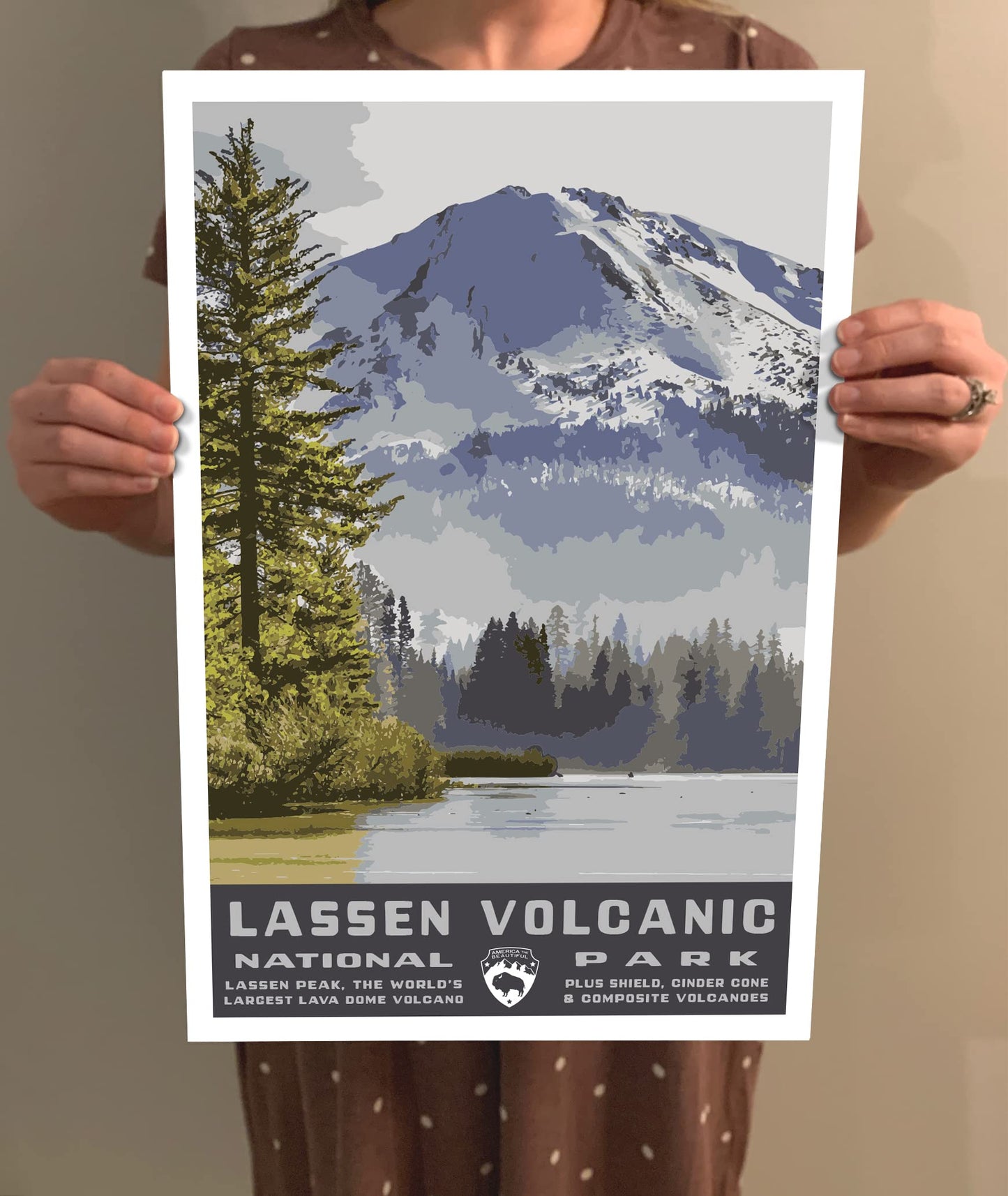 Lassen Volcanic National Park Vintage-Style Travel Poster - 8x10-12x18-18x24-24x36 / 4x6 Postcard WPA Style Art Print California USA Volcano (4x6 Inch Postcard)