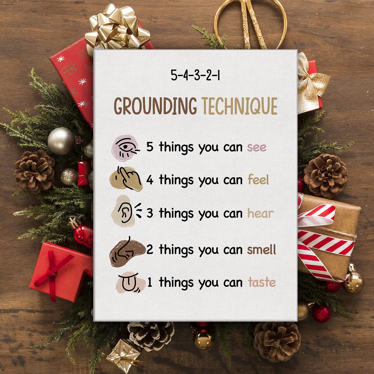 Yuzi-n Grounding Technique Print Poster Mental Health Painting Canvas Wall Art & Tabletop Decoration Home Therapy Office Artwork, Easel & Hanging Hook 12x15Inch