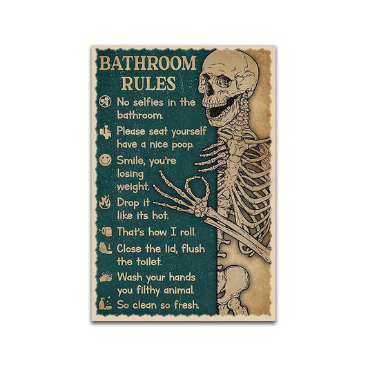 TRITXIY Bathroom Rules Skeleton Vertical Poster, Skeleton Poster, Bathroom Decor Poster, Painting,Prints 12x18inch(30x45cm)