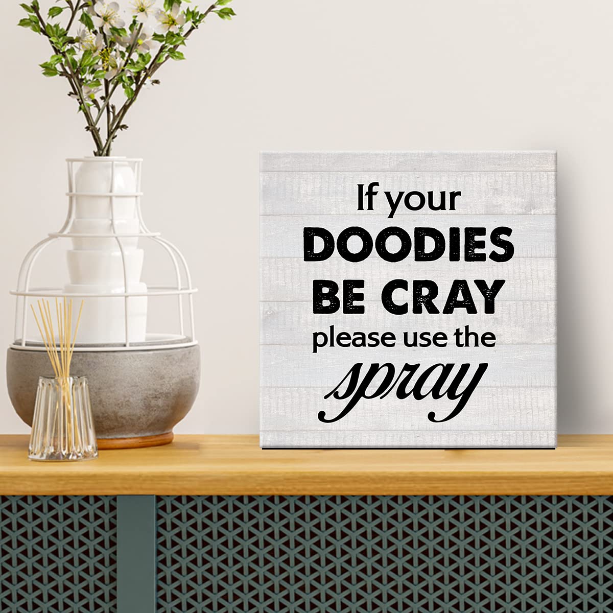 Country Bathroom Quote Canvas Prints Wall Art Decor Humor Bathroom Poster Painting Framed Artwork 8 x 8 Inch Home Restroom Shelf Wall Decoration Housewarming Gift