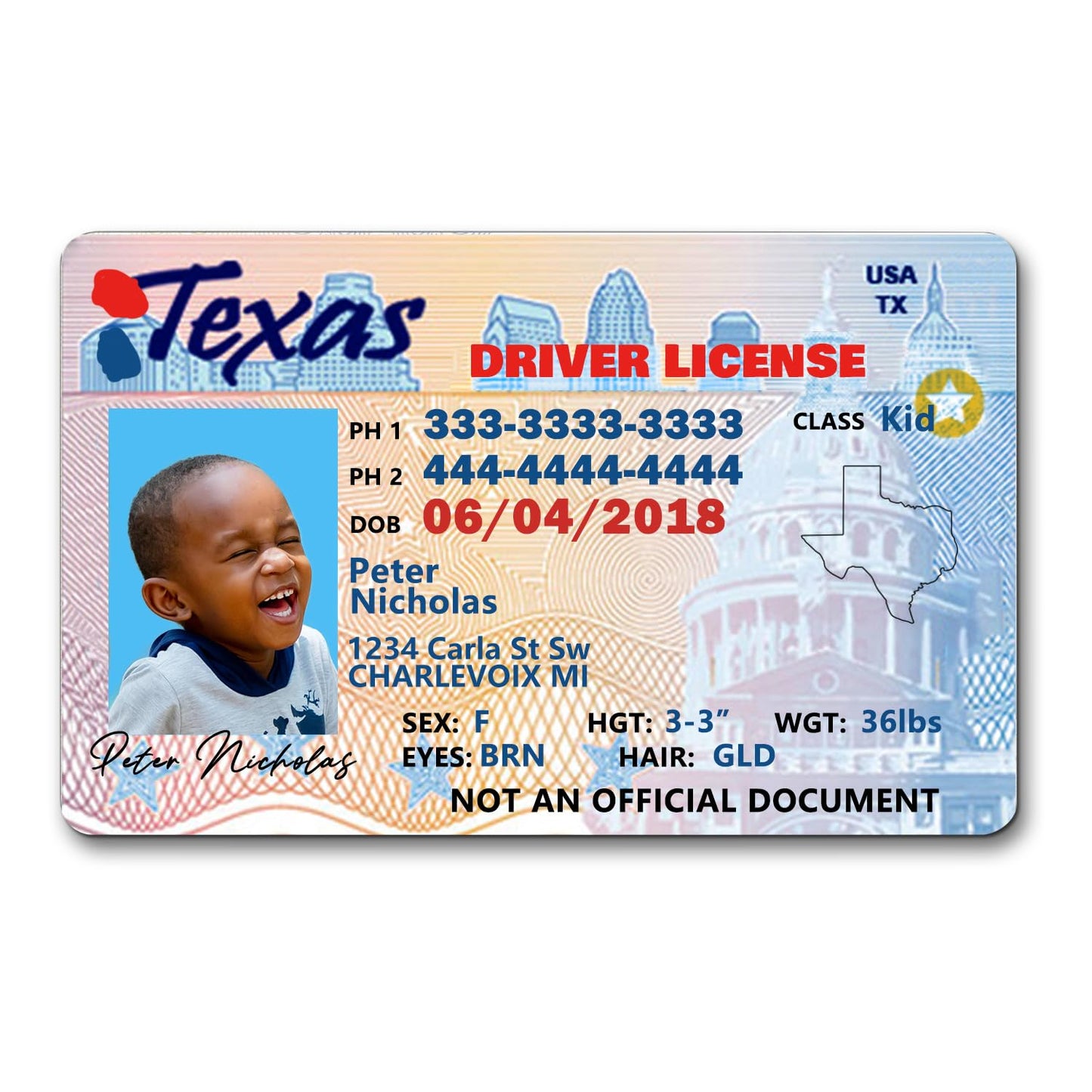 Kid ID Card Novelty Driver License Card For Children Under 12 Years Child Safety ID Badges With Phone Number Custom ID Card Anti-loss