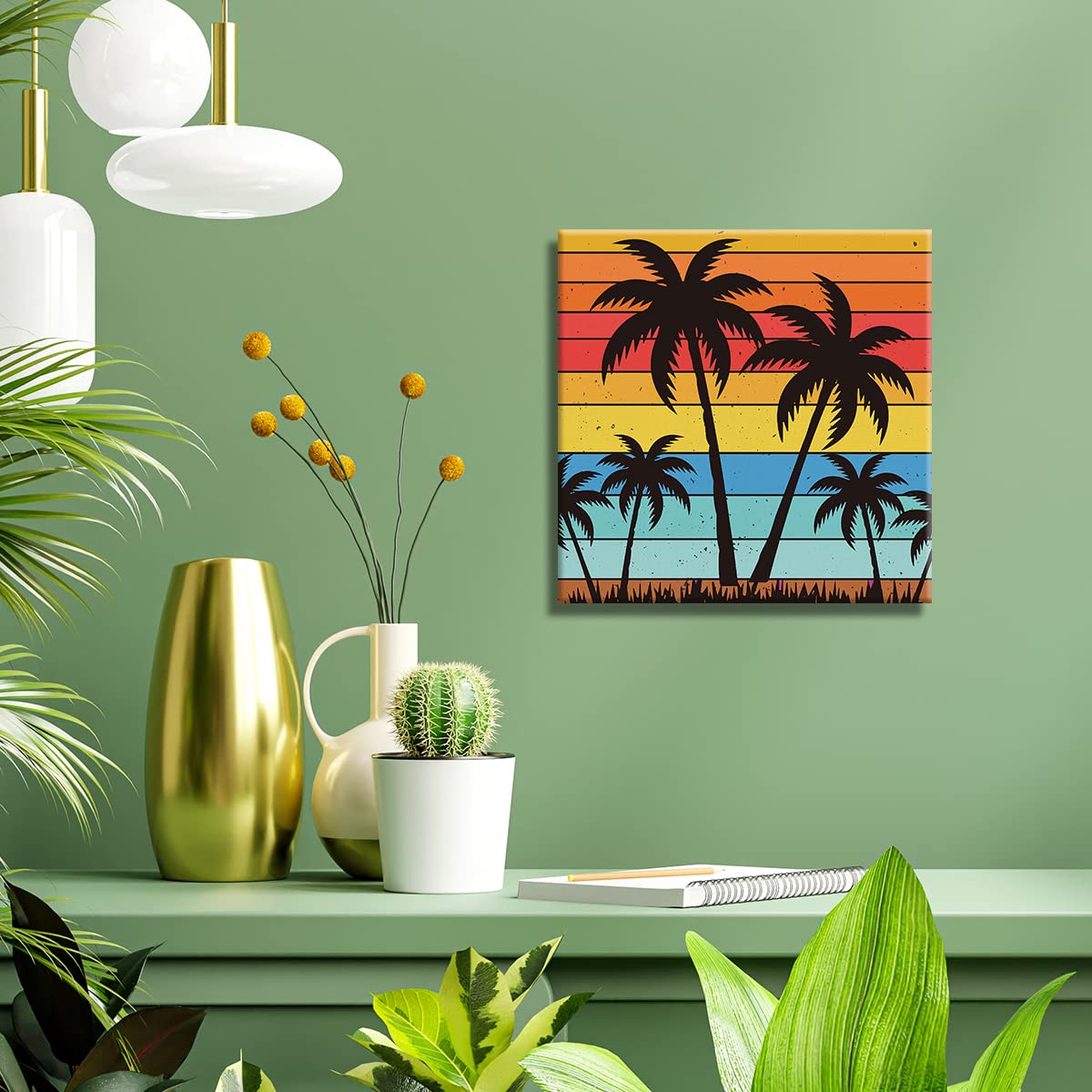 Rustic Beach Palm Tree Canvas Prints Wall Art Decor Beach Poster Painting Framed Artwork Summer Seaside Signs Farmhouse Home Shelf Desk Wall Decoration 8 x 8 Inch