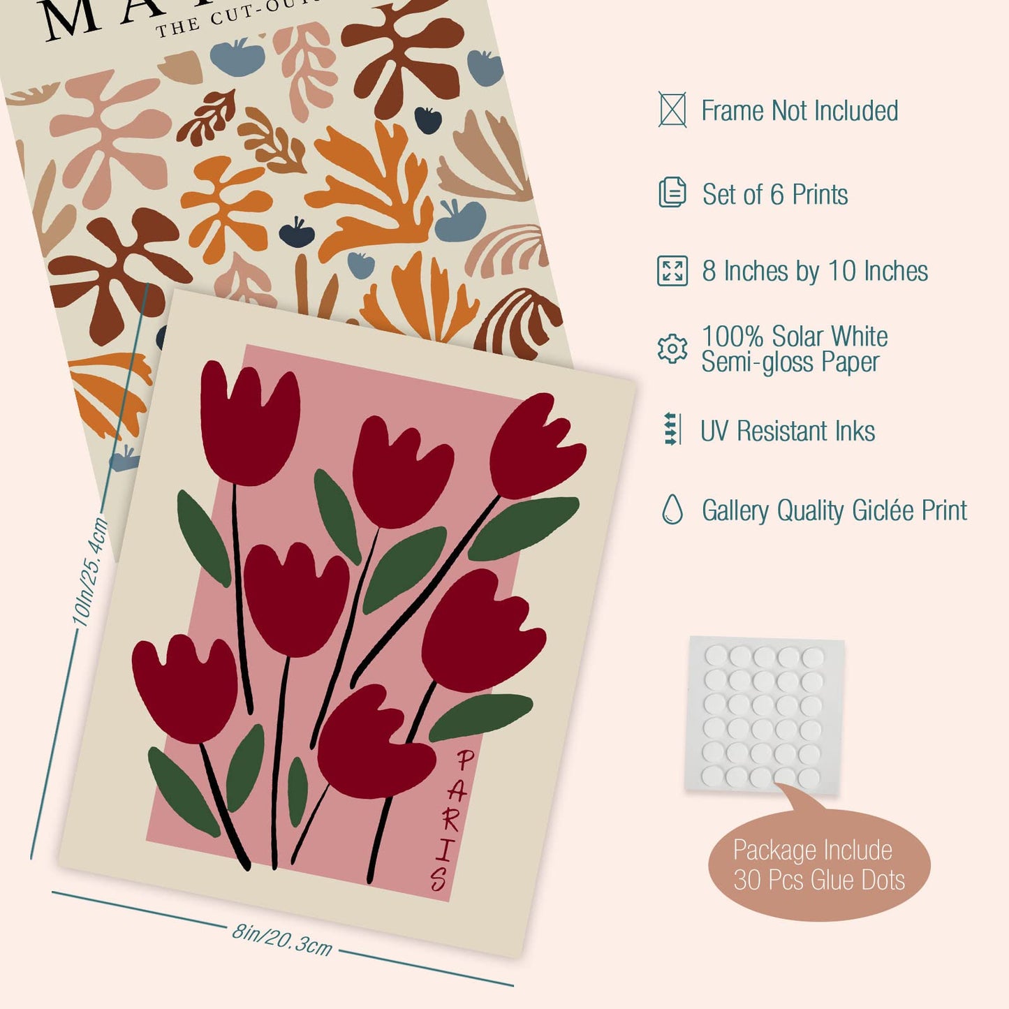 InSimSea Vintage Abstract Wall Art Decor for Living Room, Flower Posters for College Dorm Room Decor Aesthetic, Matisse Picasso Famouse Painting Posters (8"X10" Unframed)