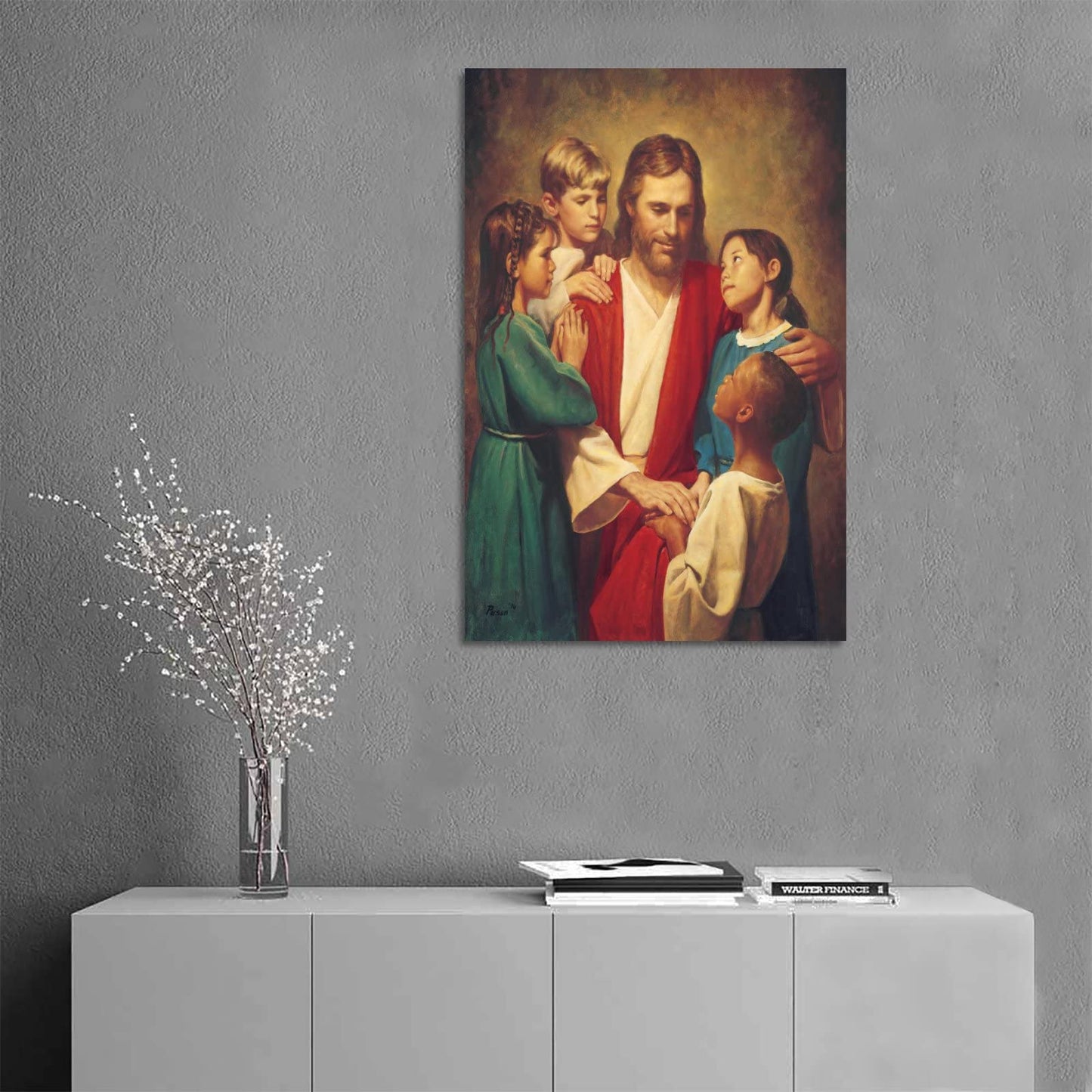 ZTJ Jesus Christ with Children Canvas Art Poster and Wall Art Picture Print Modern Family Bedroom Decor Posters 08x12inch(20x30cm)