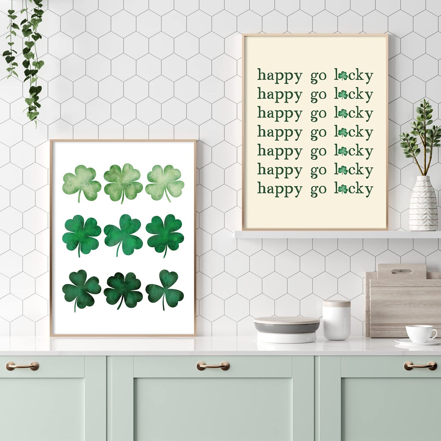 Whaline 8Pcs St Patrick's Day Wall Art Prints 8x10 Inch Watercolor Shamrock Art Poster Irish Lucky Clover Art Prints St Patrick's Day Poster for Gallery Wall Home Living Room Bedroom Decor (NO FRAME)