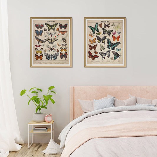Spiareal 4 Pieces Butterflies Posters Vintage Papillons Butterflies Poster Wall Art Prints Butterfly Printed Wall Art Posters Butterfly Vintage Decor Butterfly Pictures Paper for Home Bedroom