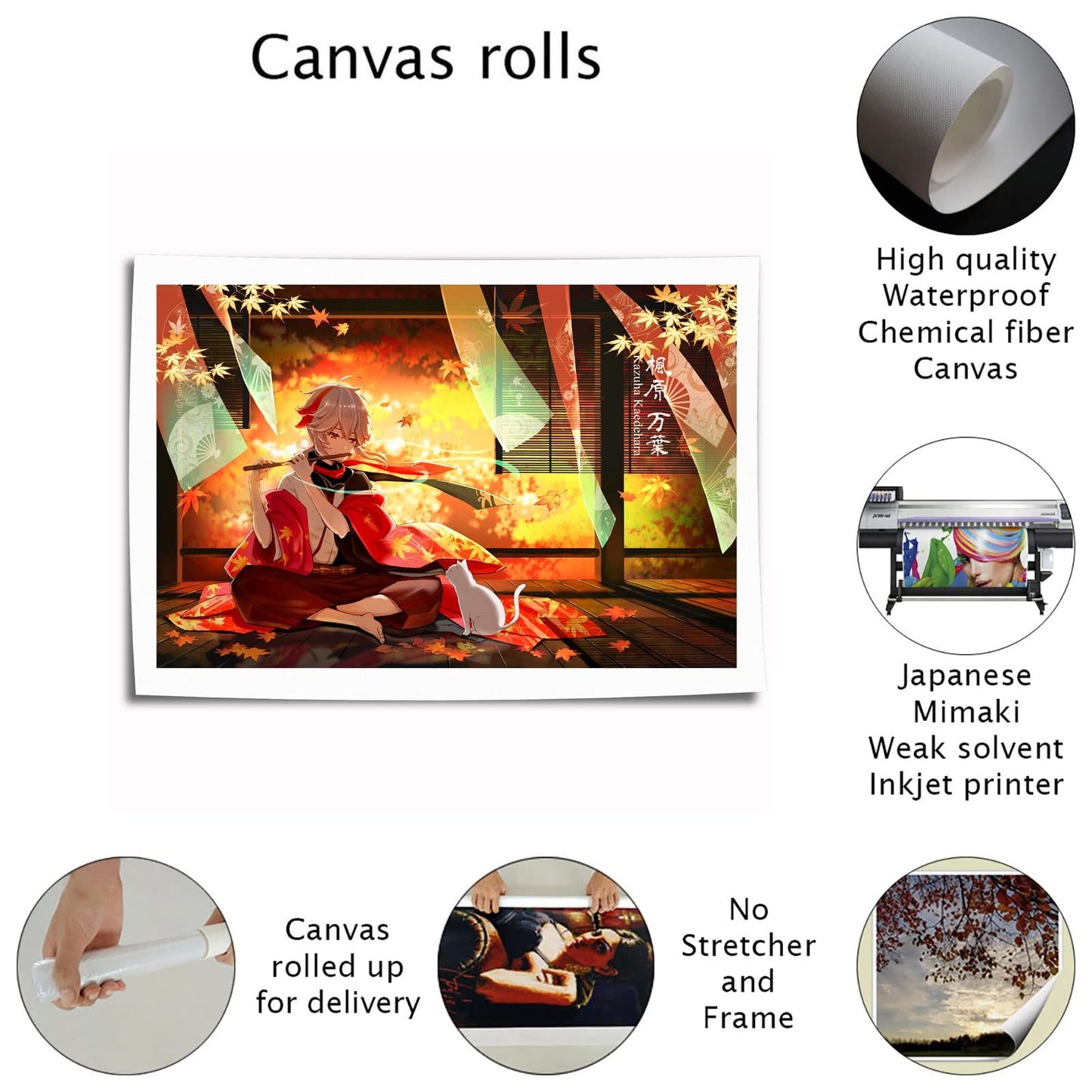 Genshin Impact Kaedehara Kazuha Wall Art Canvas Print Poster,Posters for Boys Room,Living Room Bedroom Bathroom Decor EMXEE (12x18 No Framed,B),White