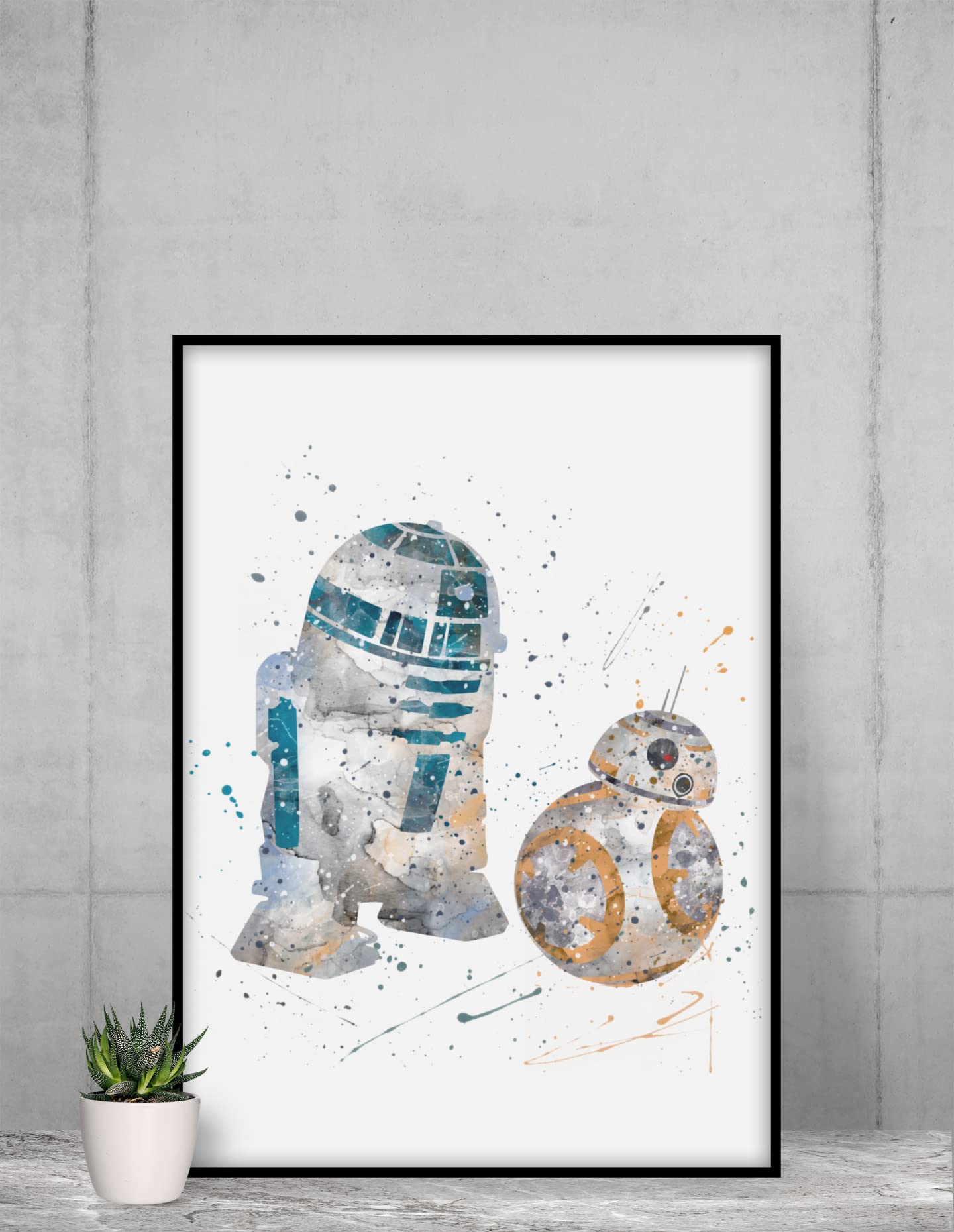 R2D2 and BB8 Prints, Star Wars Watercolor, Nursery Wall Poster, Holiday Gift, Kids and Children Artworks, Digital Illustration Art