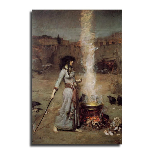 ZBIN Magic Circle 1886 by John William Waterhouse Wall Art Canvas Print Posters Home Decor Painting Pictures Living Room Bedroom Decorative Poster 08x12inch Unframed