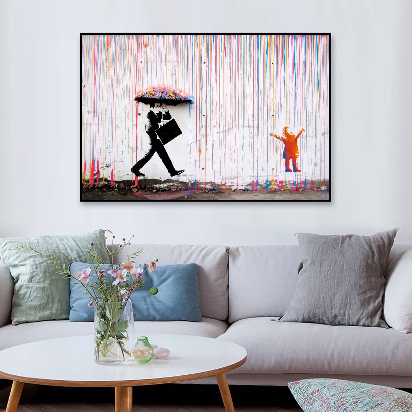 ZZPT Graffiti Wall Art Poster - Banksy Colorful Rain Canvas Art Print - Banksy Poster - Street Art Painting Modern Artwork Abstract Wall Decor for Living Room Bedroom Unframed (12x18in/30x45cm)