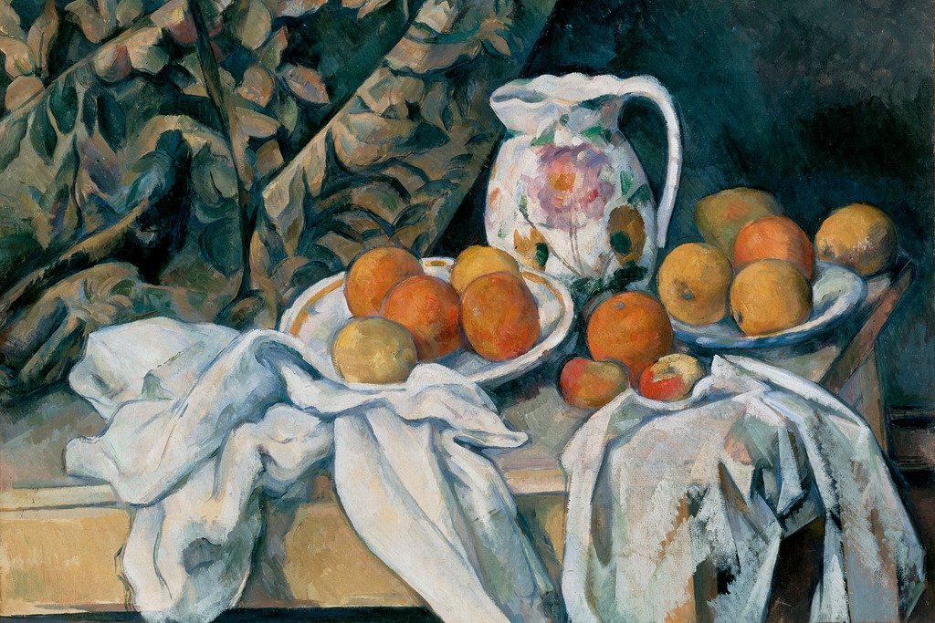 Cezanne Still Life with a Curtain Impressionist Posters Paul Cezanne Art Prints Nature Landscape Painting Fruit Wall Art French Artist Wall Decor Romantic Art Cool Wall Decor Art Print Poster 18x12