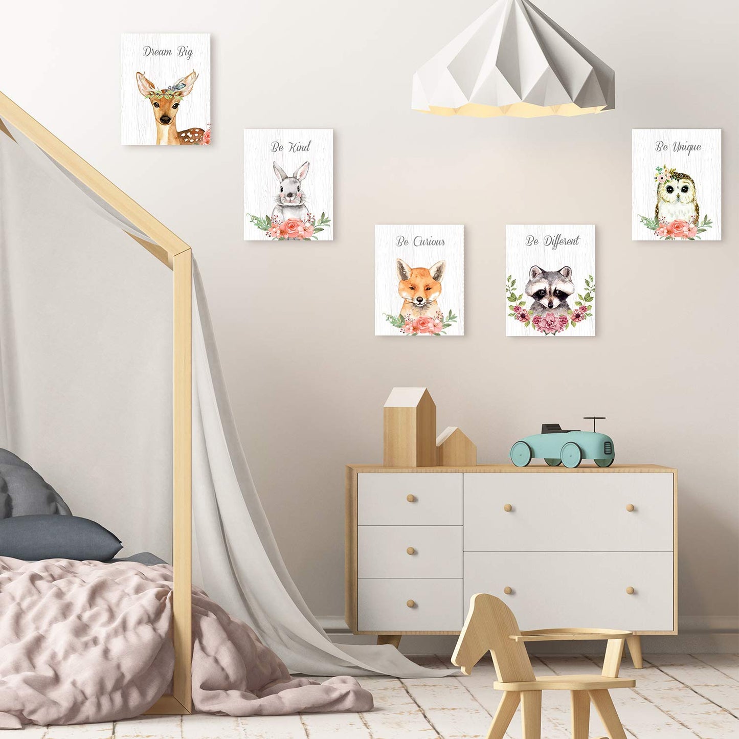 Outus 9 Pieces Woodland Nursery Wall Art Prints Cute Woodland Floral Crown Animals Motivational Posters Pictures Wall Decor for Baby Kids Room Home Decorations (Unframed, 8 x 10 Inch)