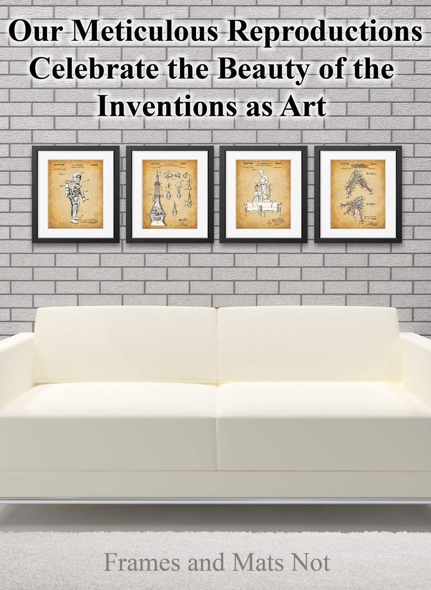 NASA Space Patent Prints - Vintage Space Art Posters, Astronomy Science Room Decoration, Outer Space Accessories and Great Aerospace Engineer Gifts, Set of 4 Photos (8x10) Unframed Posters