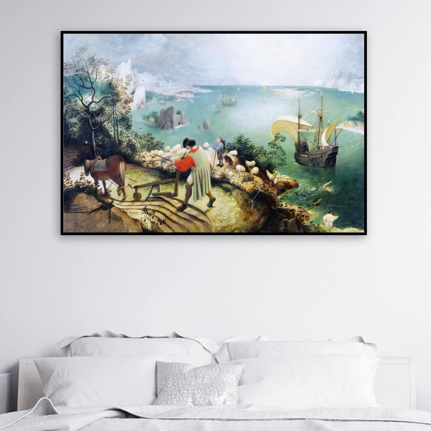 ZZPT Pieter Brueghel The Elder Prints - Landscape with the Fall of Icarus Poster - Modern Canvas Wall Art Famous Painting Reproduction for Living Room Office Unframed (12x18in/30x45cm)