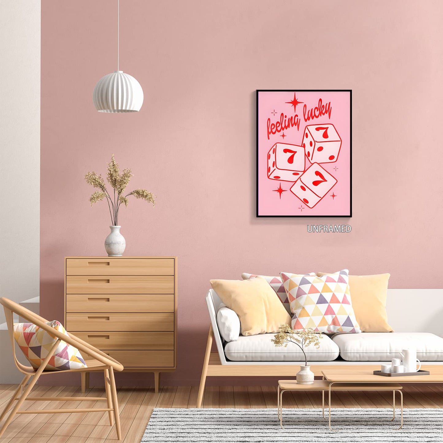 Cmoqtiv pink lucky Lucky number 7 dice aesthetic posters funny preppy playing card canvas wall art game room prints painting retro trendy modern wall decor for teen girl bedroom dorm 12x16in unframed