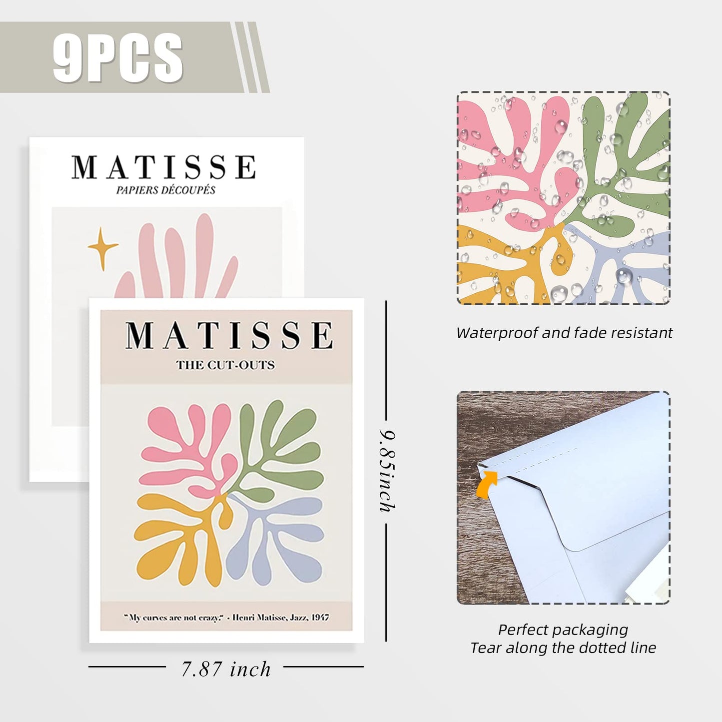 Matisse Wall Art, 9PCS Matisse Poster Pack Set ,Danish Pastel Room Decor Aesthetic Minimalist Wall Prints, Danish Pastel Wall Collage Matisse Prints for Living room Bedroom and Office(Unframed, 8x10)