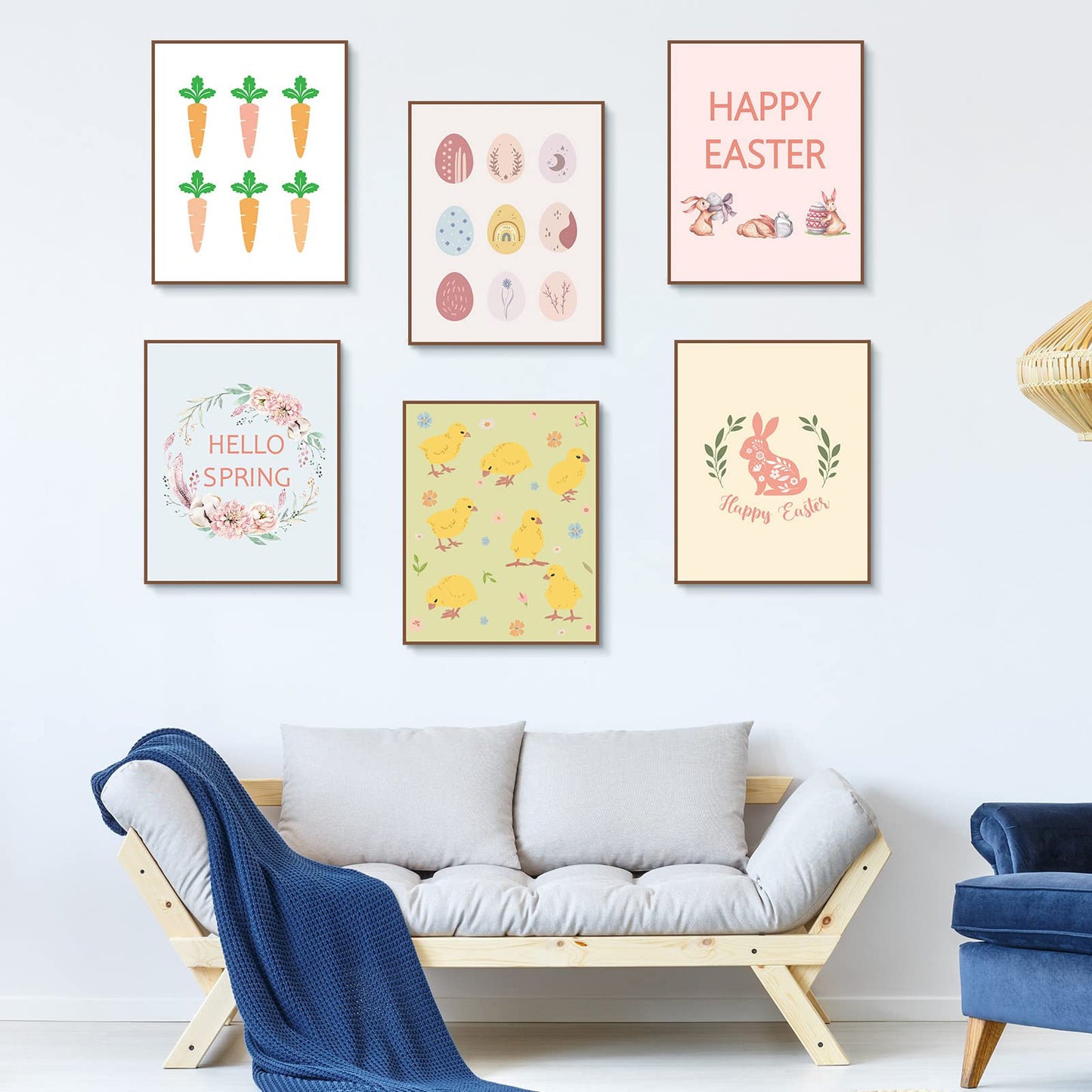 6 Pcs Easter Boho Wall Art Bunny Wall Decor 8 x 10 In Canvas Pastel Aesthetic Wall Decor Unframed Bedroom Decor Pictures for Wall Holiday Poster Prints for Living Room (carrot)