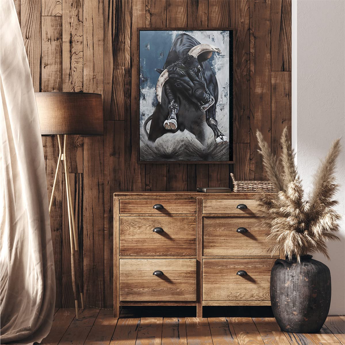 SIDMO bull painting cow paintings canvas wall art abstract animal black and gold poster highland print farmhouse artwork 12x18inch Unframed