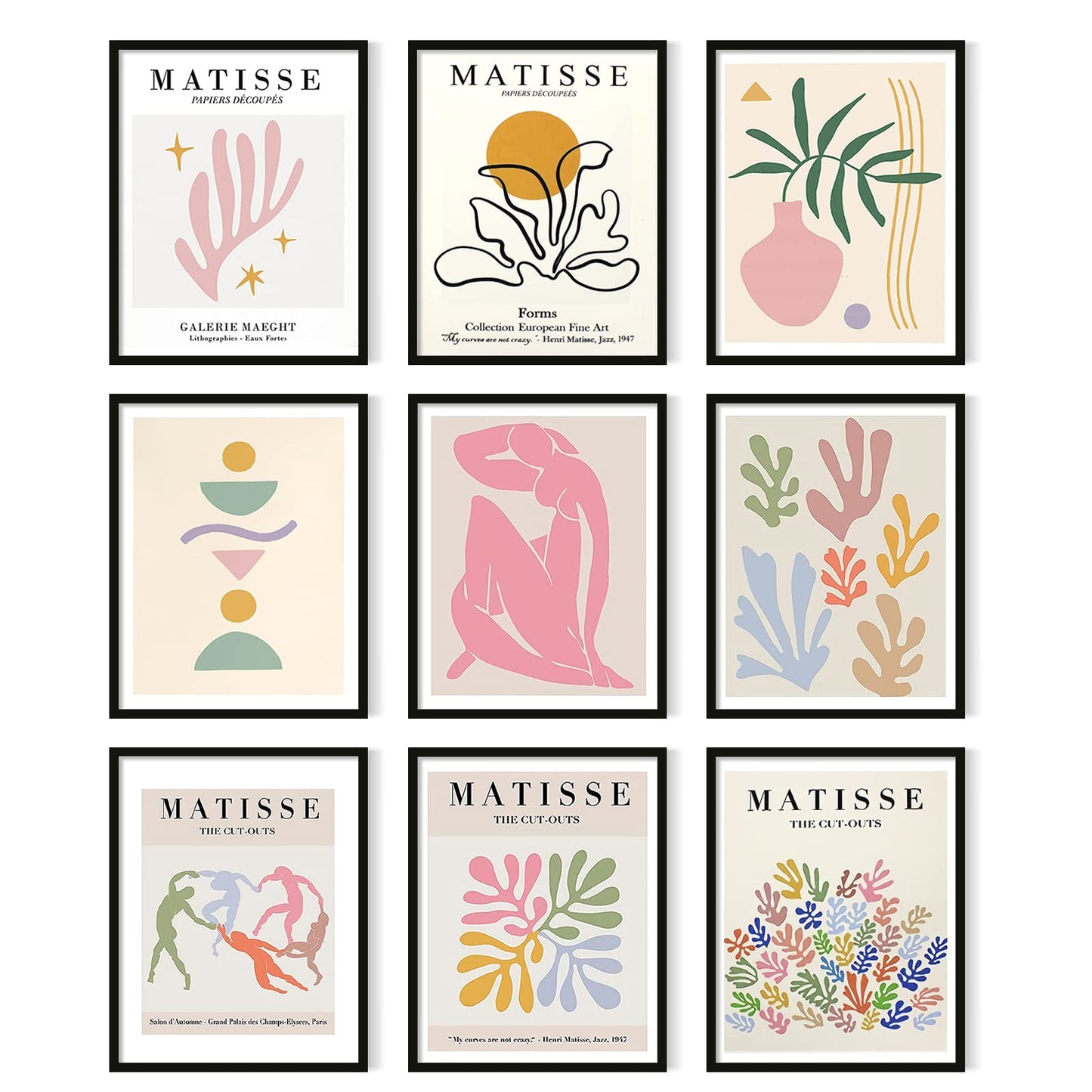 Matisse Wall Art, 9PCS Matisse Poster Pack Set ,Danish Pastel Room Decor Aesthetic Minimalist Wall Prints, Danish Pastel Wall Collage Matisse Prints for Living room Bedroom and Office(Unframed, 8x10)