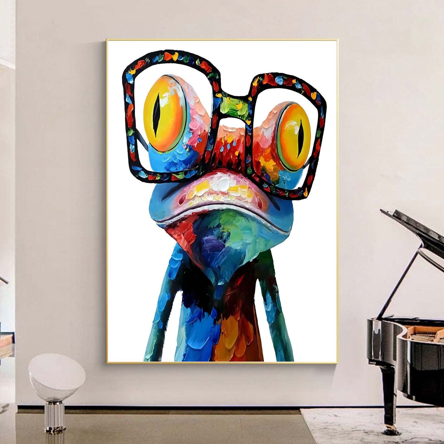 Cute Frog Wall Art Canvas Paintings Colorful Funny Frog with Glasses Pictures, Abstract Animals Canvas Wall Art Posters Prints for Bedroom Living Room Kitchen Bathroom Office Wall Decor