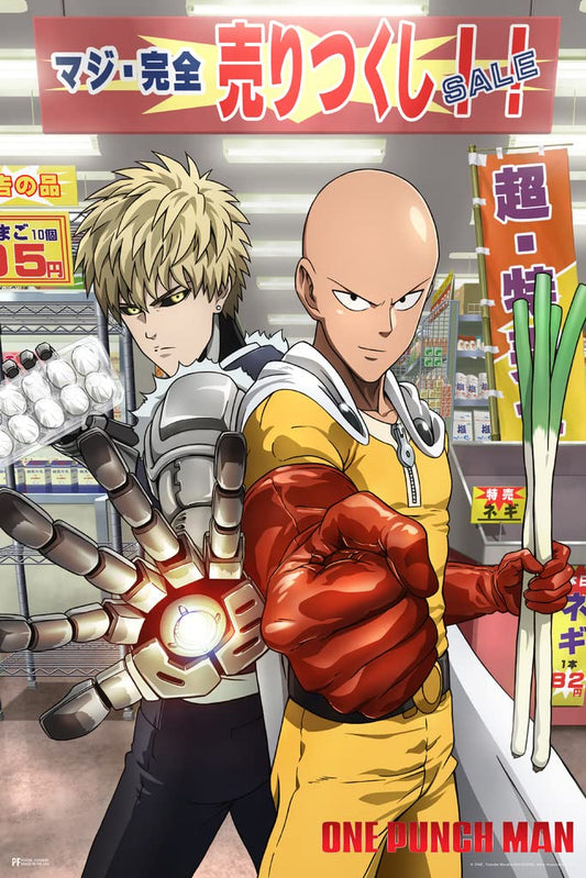 One Punch Man Genos And Saitama In Grocery Store Japanese Superhero Manga Anime Character Cool Wall Decor Art Print Poster 12x18