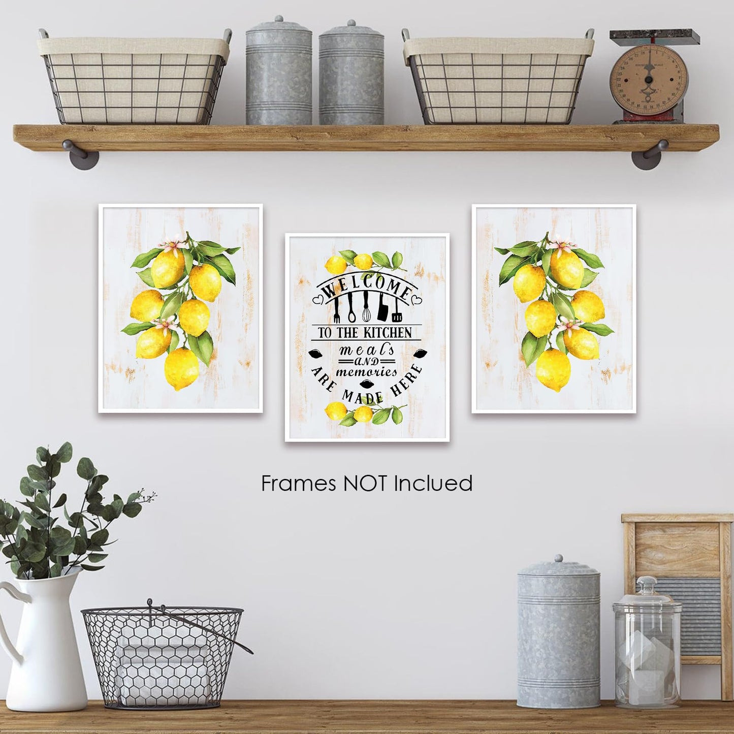 Wall Art Wall Décor Prints Lemon Posters for Room Aesthetic Watercolor Lemon Décor Lemon Kitchen Decor Lemon Themed Farmhouse Artwork for Home Office Kitchen Wall, Set of 3 Unframed, 8 x 10 Inch