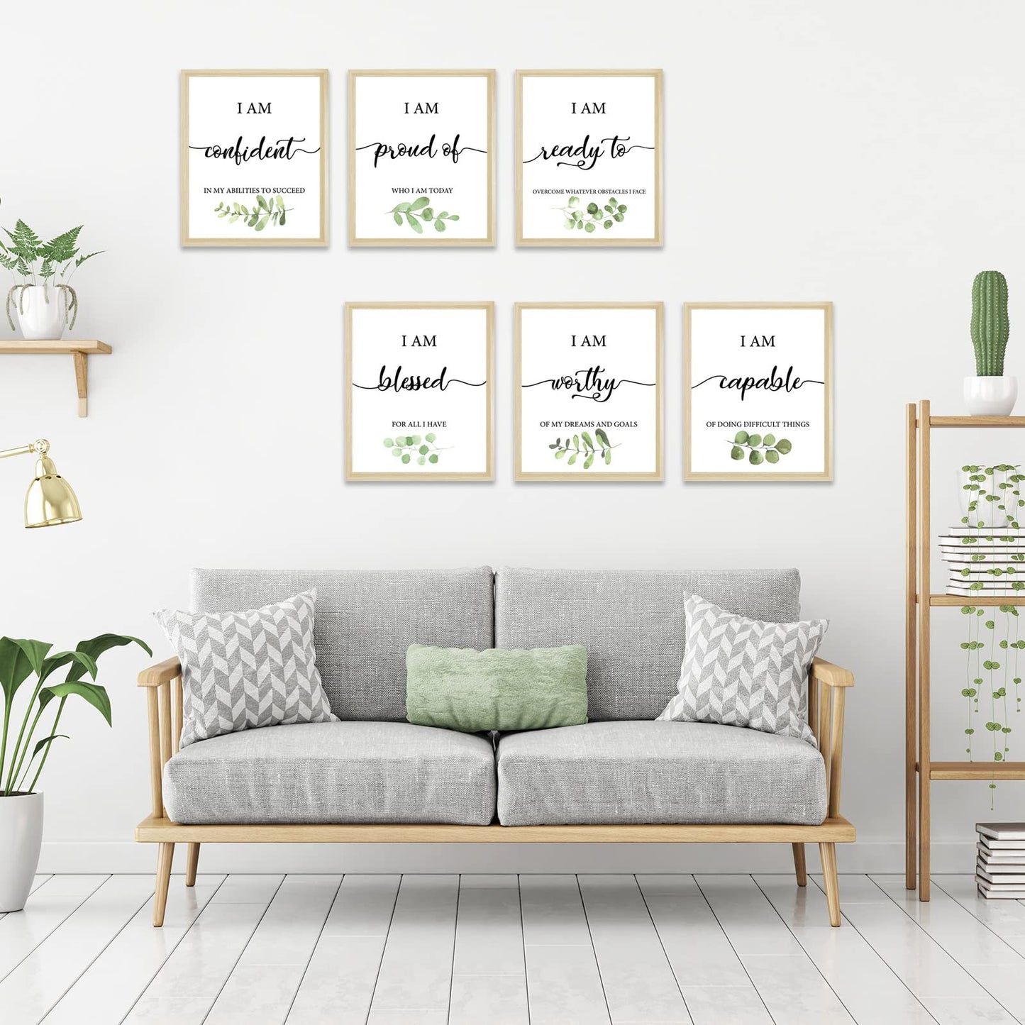 Whaline 9Pcs Inspirational Wall Art Prints Greenery Theme Paper Wall Arts Motivational Classroom Art Poster for School Home Dormitory Living Room Decoration, 8 x 10 Inch, Unframed