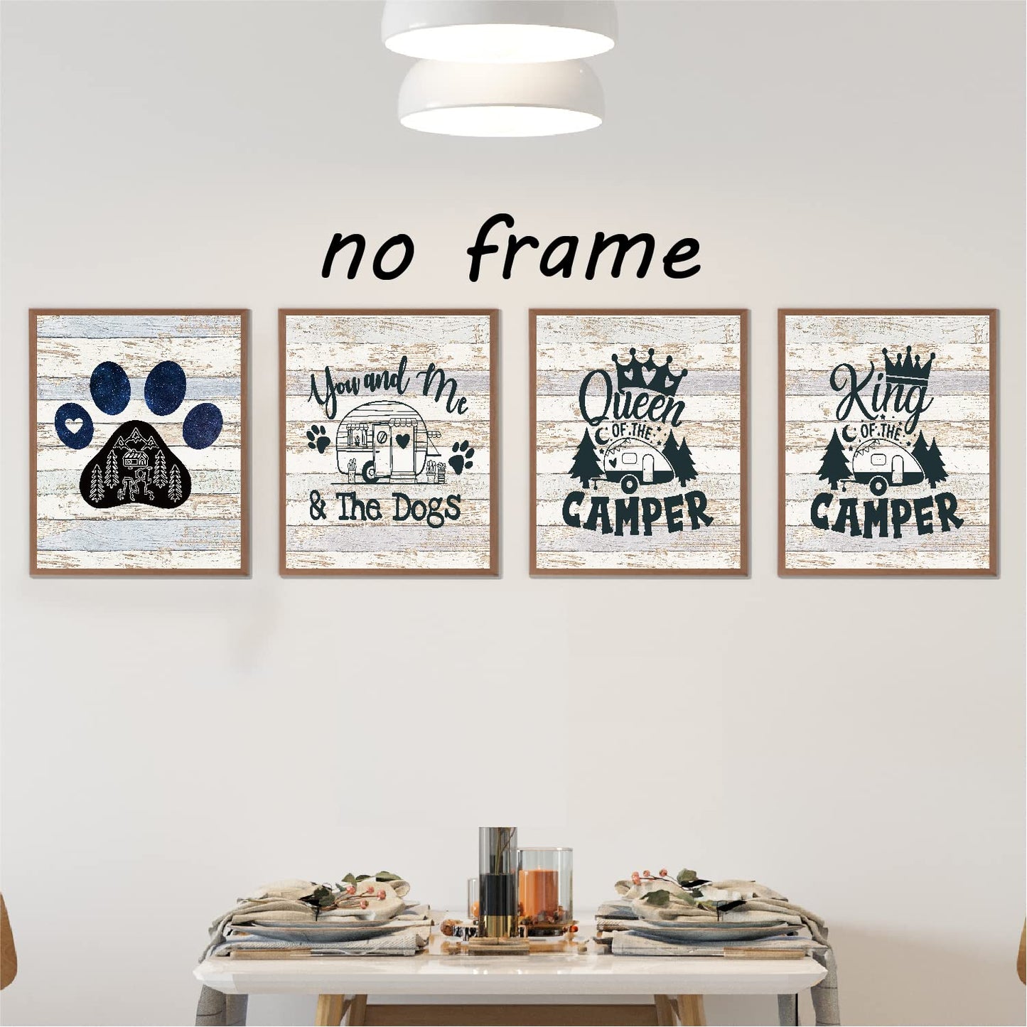 VNWEK You and Me and Th Dogs Funny Camping Queen and King Wall Art Poster Prints Unframed 8”x10”Set Of 4,Farmhouse Camping Decorations for Camper RV Home,Campers Camping Lovers Gifts,Dog Lovers Gift