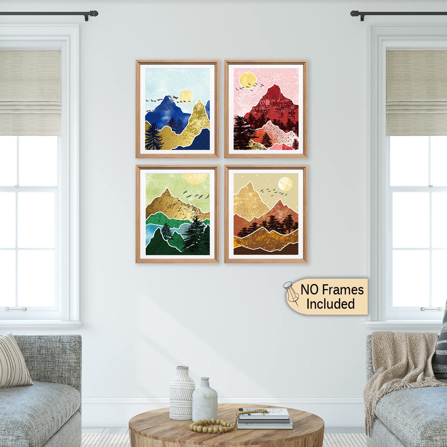 Mountain Wall Decor Print, Posters for Room Aesthetic Mid Century Modern Nature Wall Art for Living Room, Nature Wall Art(8x10 in set of 4 Unframed) Abstract Prints of Mountain Wall Art