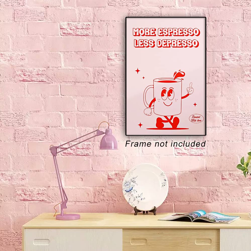 Cute Vintage Coffee Cup Posters for Room Aesthetic Retro Pink Quotes More Expresso Canvas Wall Art Prints Painting Funny Coffee Art Wall Decor Pictures for Kitchen Dining Room Bar 12x16in Unframed