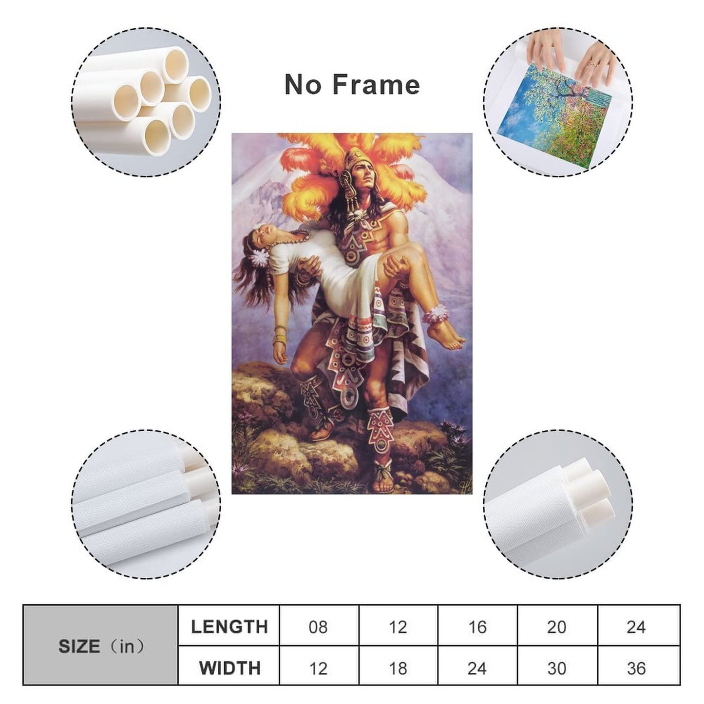 Aztec Warrior and Princess Poster Mexican Folk Mythology Canvas Wall Art Decorative Painting Living Room Decor Posters Bedroom Prints 08x12inch(20x30cm), Unframed